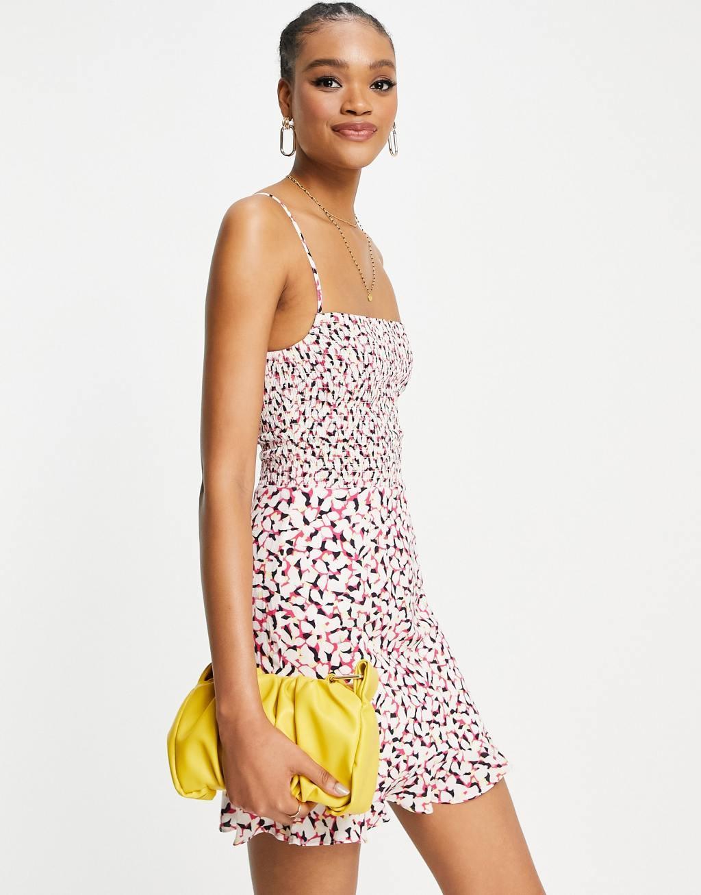 French Connection Ekeze strappy crepe mini dress in multicolored floral Product Image