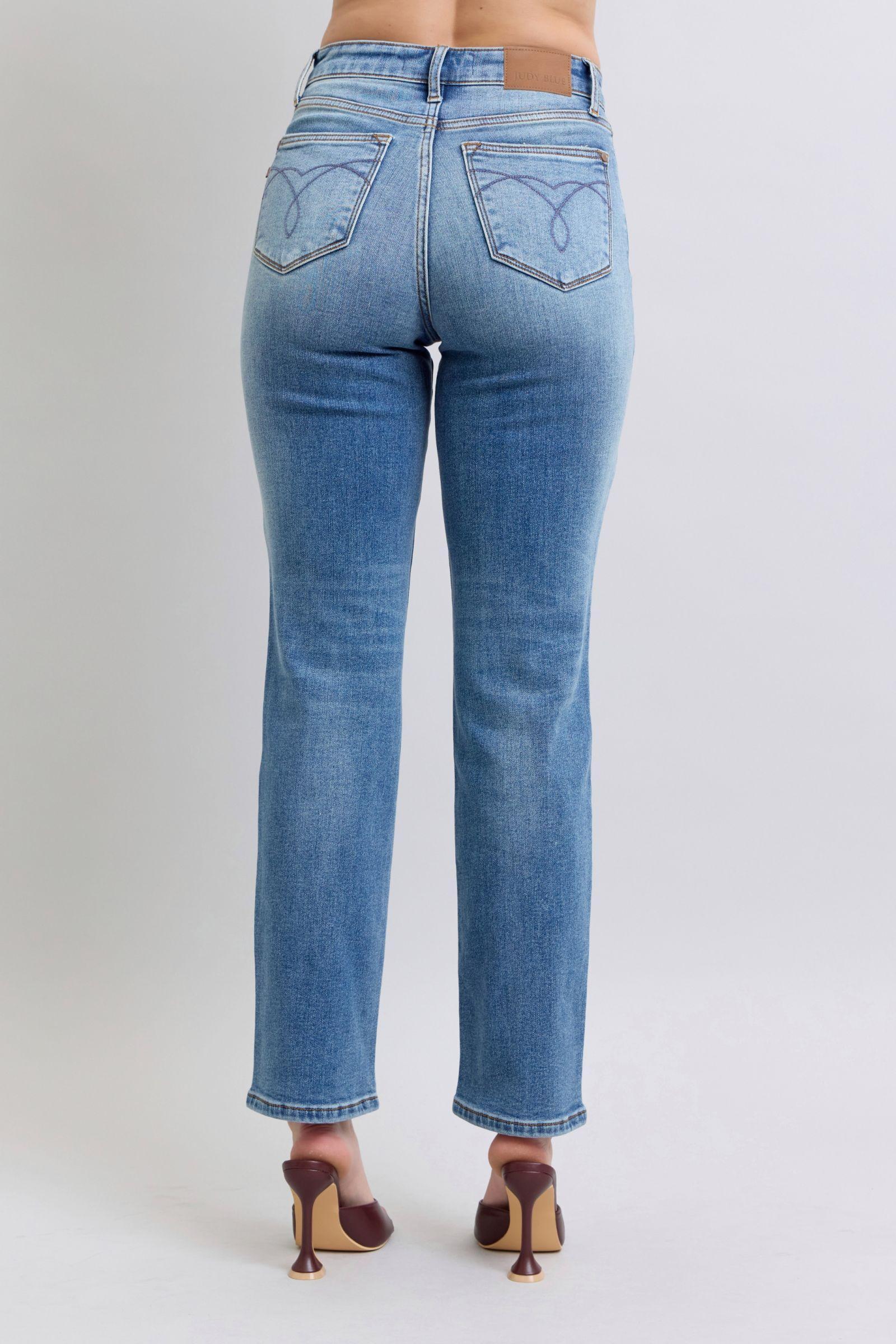 Judy Blue Vintage Wash Thermal Straight Jeans Product Image