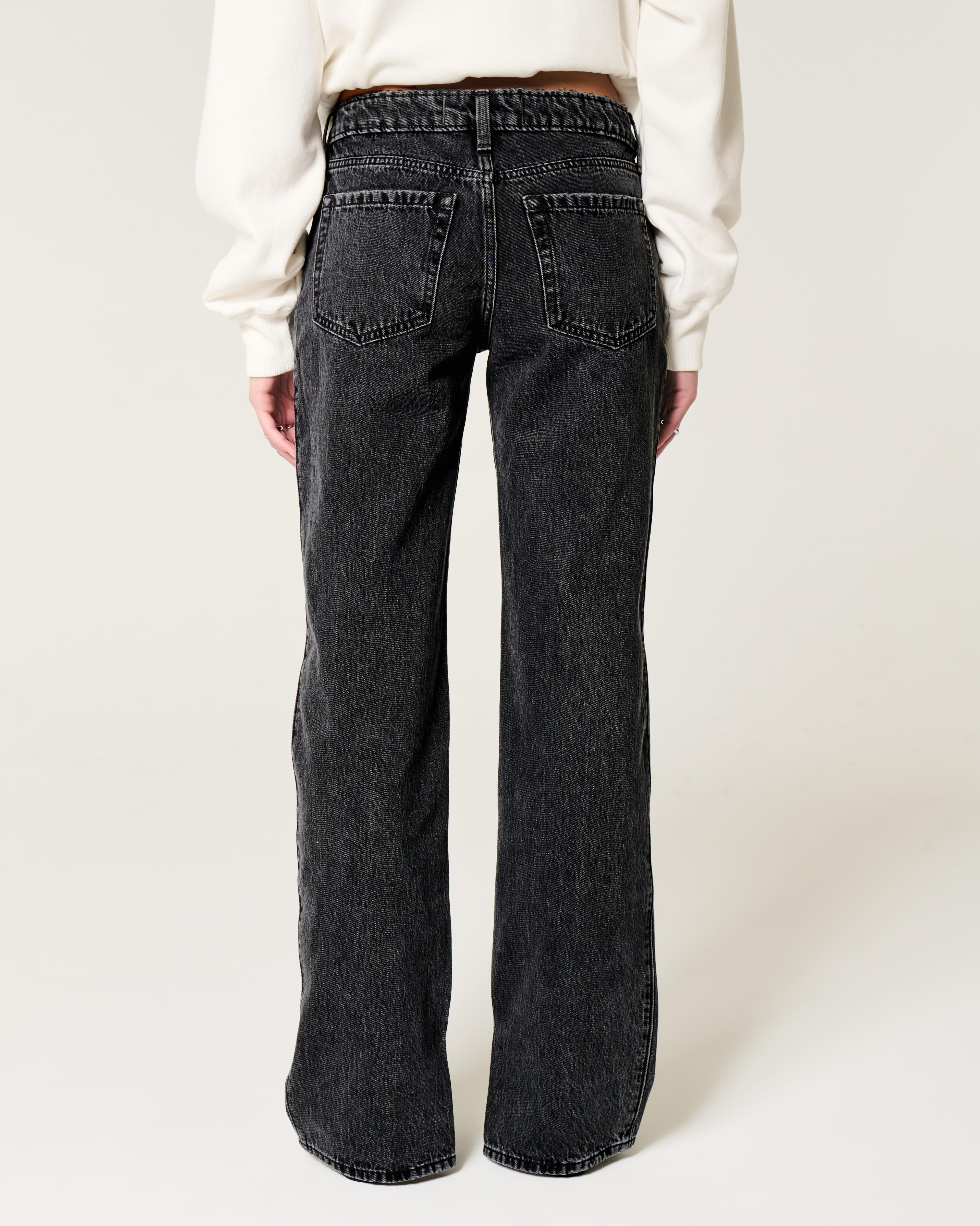 Low-Rise Washed Black Loose Jeans Product Image