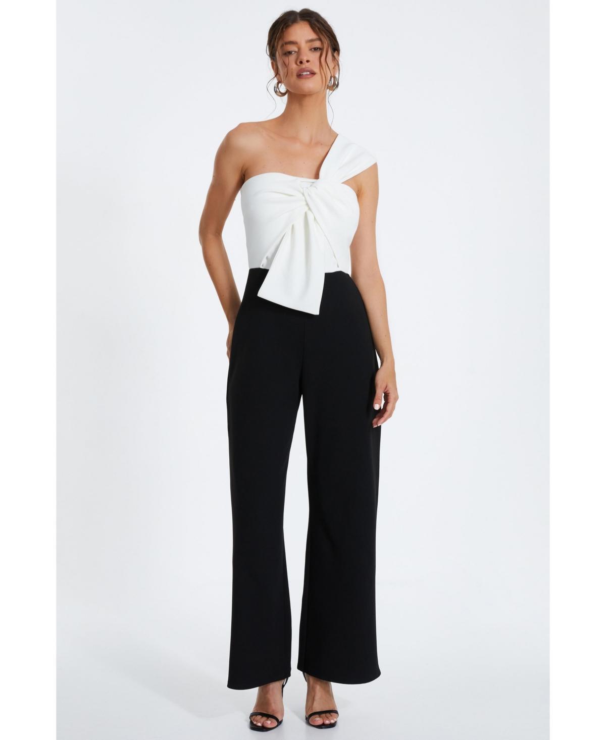 Quiz Womens One-Shoulder Scuba Crepe Knot Front Jumpsuit Product Image