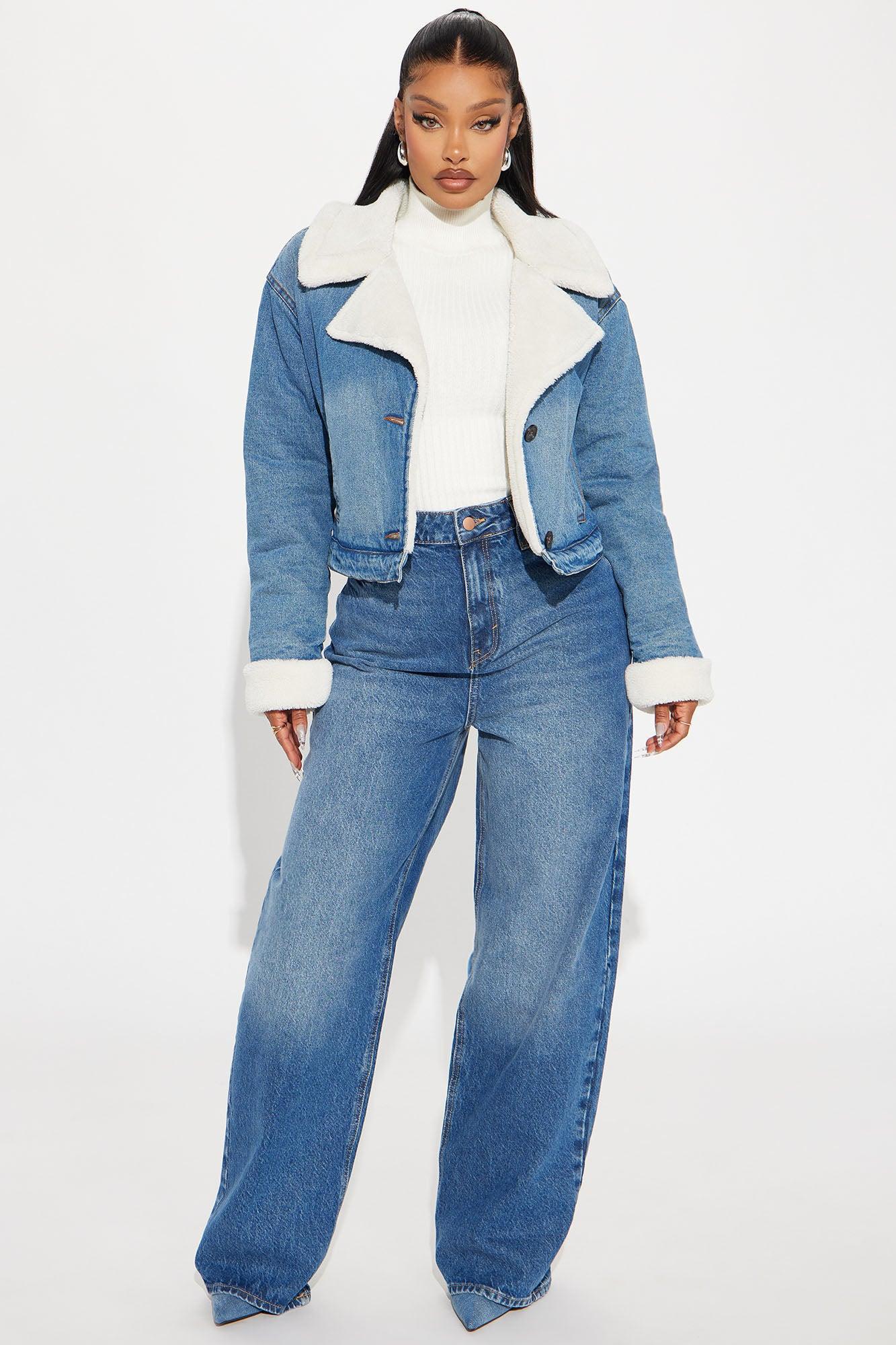 Mila Denim Shearling Jacket - Medium Wash Product Image