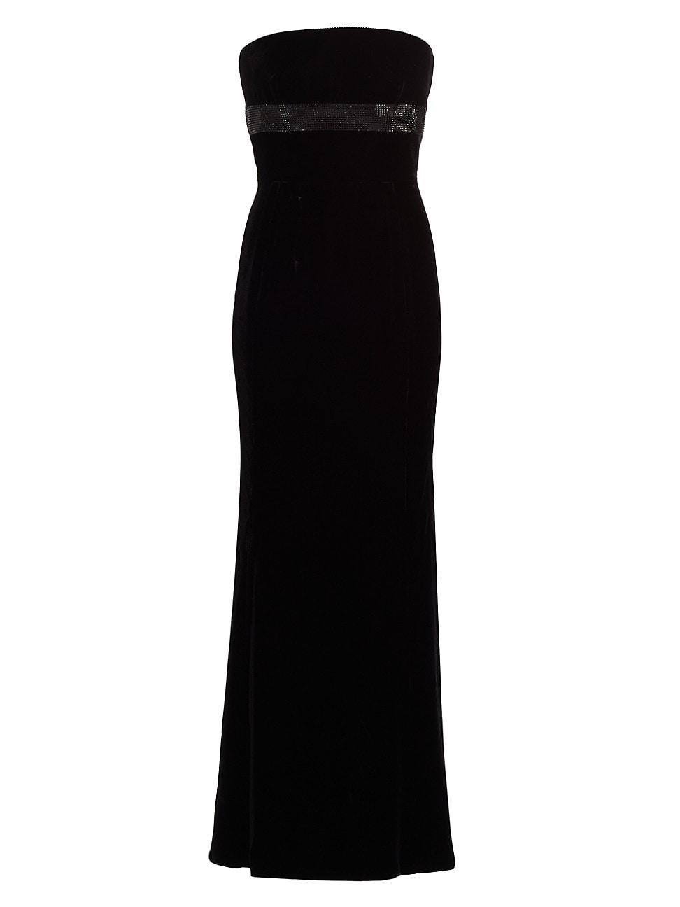 Womens Crystal-Embellished Velvet Strapless Gown Product Image