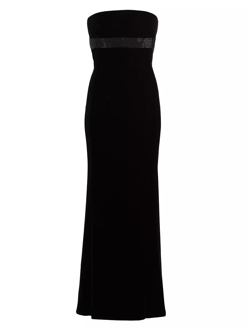 Crystal-Embellished Velvet Strapless Gown Product Image