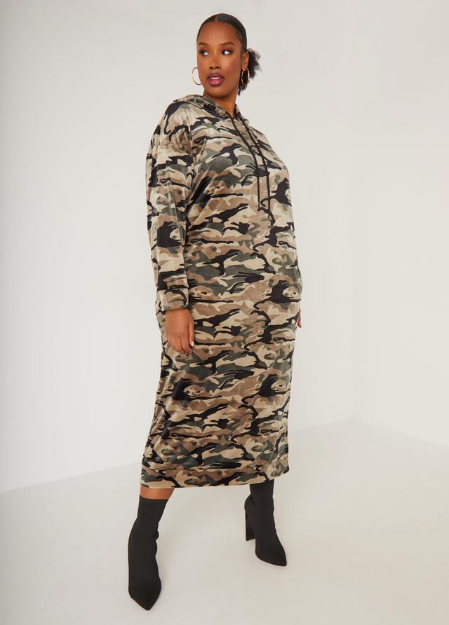 Plus Size Hooded Camo Velour Maxi Dress Ashley Stewart Product Image