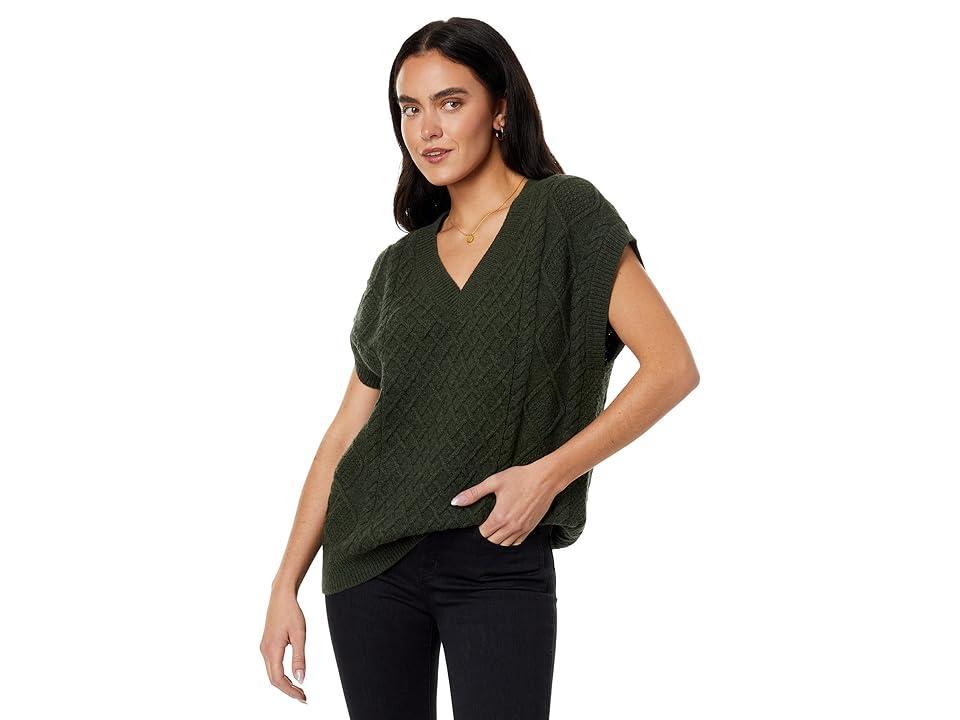 Madewell Cable-Knit V-Neck Sweater Vest (Heather Dark Forest) Women's Sweater Product Image