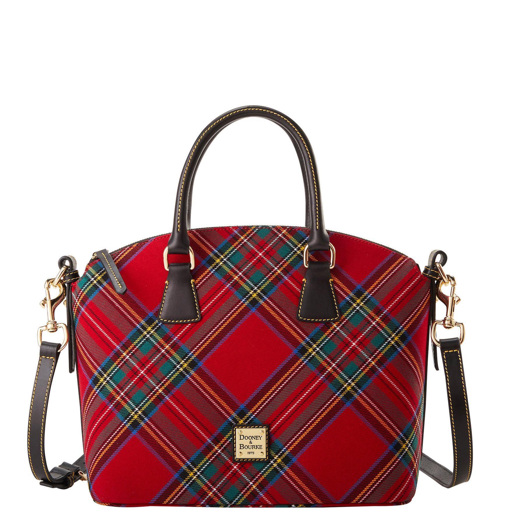 Dooney & Bourke Womens Tartan Domed Coated Cotton Satchel Bag in Red Product Image