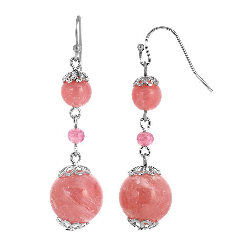 1928 Silver Tone Pink Beaded Drop Earrings, Womens Product Image