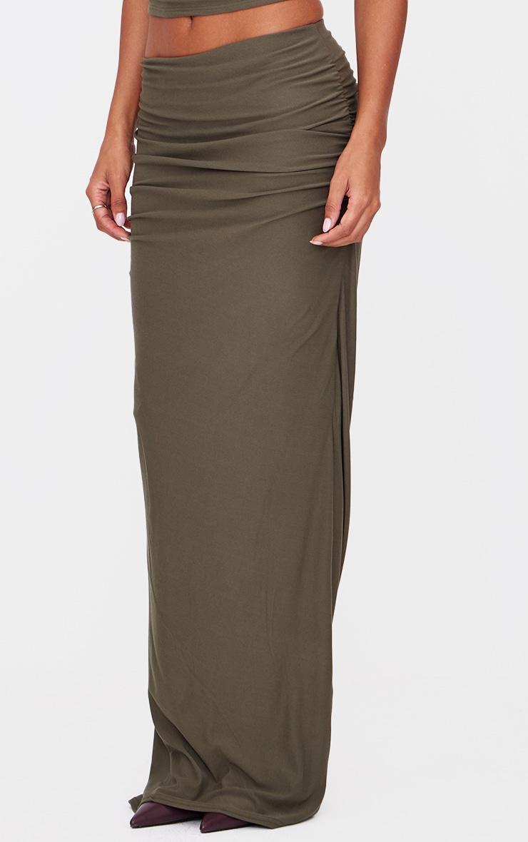 Khaki Soft Touch Ruched Maxi Skirt Product Image