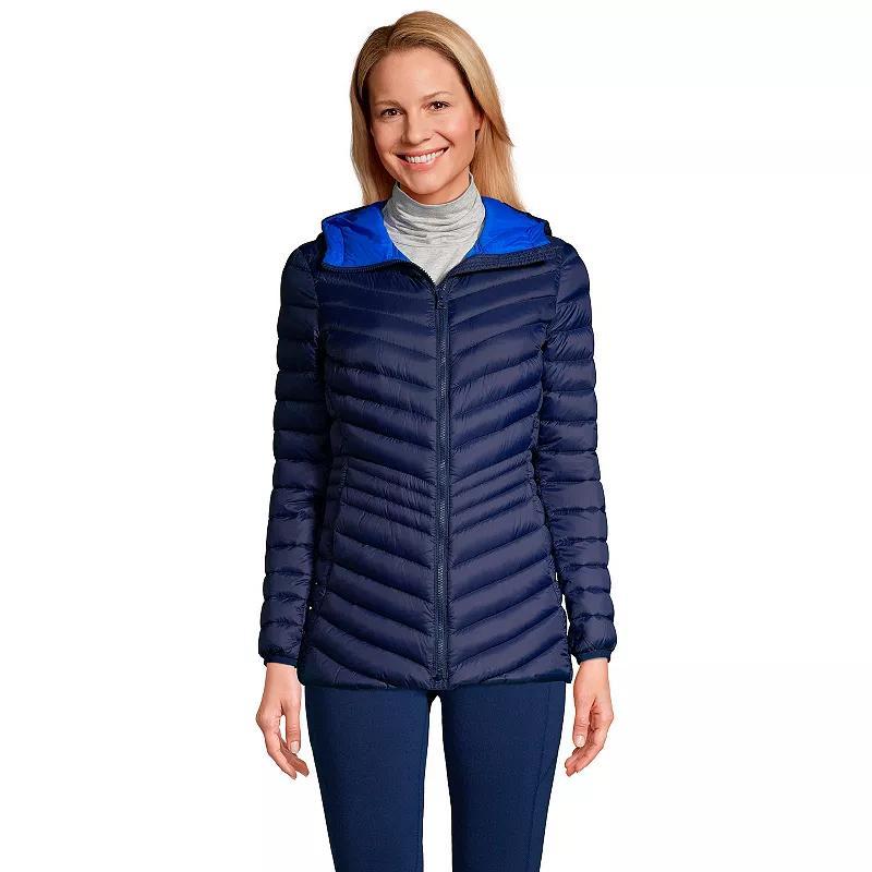 Womens Lands End Hooded Down Wanderweight Ultralight Packable Jacket Product Image