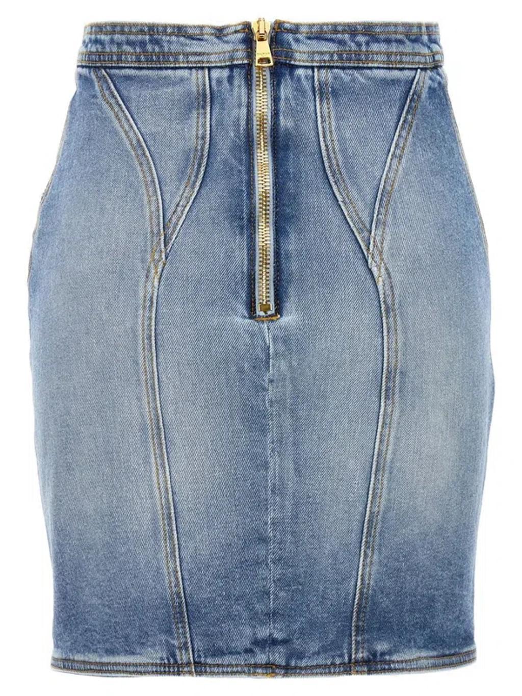 BALMAIN Denim Mini Skirt In Light Blue Product Image