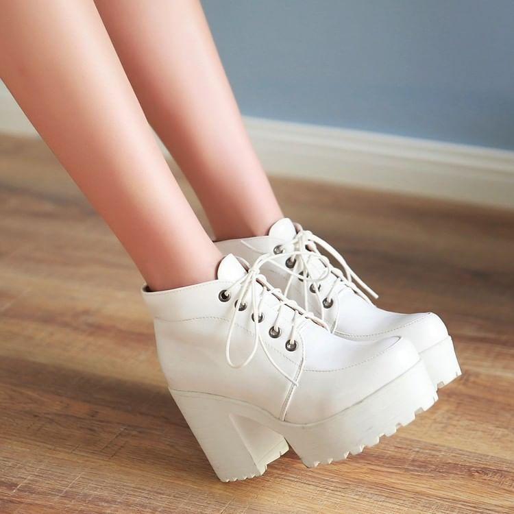 Block Heel Lace-Up Ankle Boots Product Image