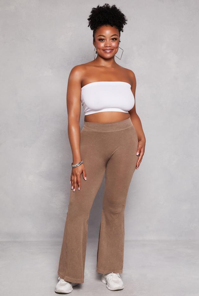 Womens Plus Size Seamless Ribbed High Waisted Flare Pants Product Image