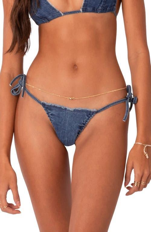 Womens Denim Bikini Bottoms With Distressed Waist Product Image