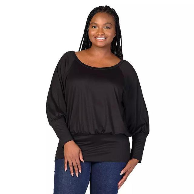 Plus Size 24Seven Comfort Apparel Round Neck Blouson Sleeve Banded Hem Top, Womens Green Product Image