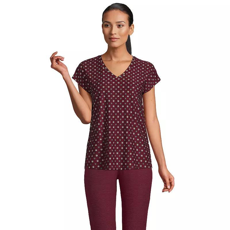 Petite Lands End Short Sleeve Performance Dolman Top, Womens Red Geo Product Image