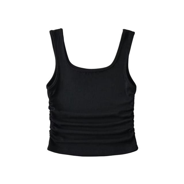 Ribbed Scoop Neck Plain Ruched Cropped Tank Top Product Image