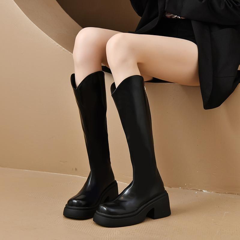 Faux Leather Platform Tall Boots Product Image