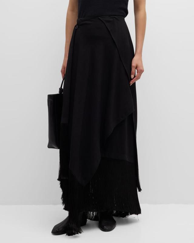 Fringed Wrap A-Line Maxi Skirt Product Image