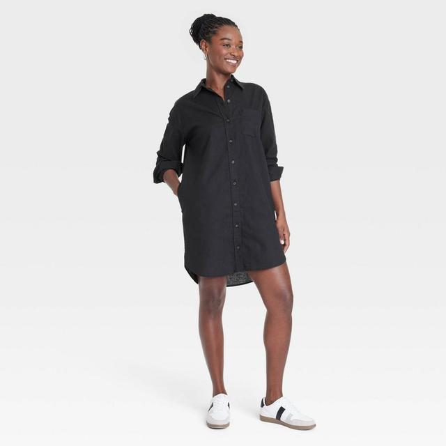 Womens Long Sleeve Mini Shirtdress - Universal Thread Black XL Product Image