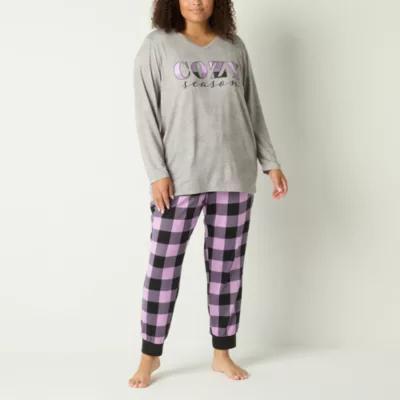 Sleep Chic Tunic Womens Plus V-Neck Long Sleeve Pant Pajama Set Product Image