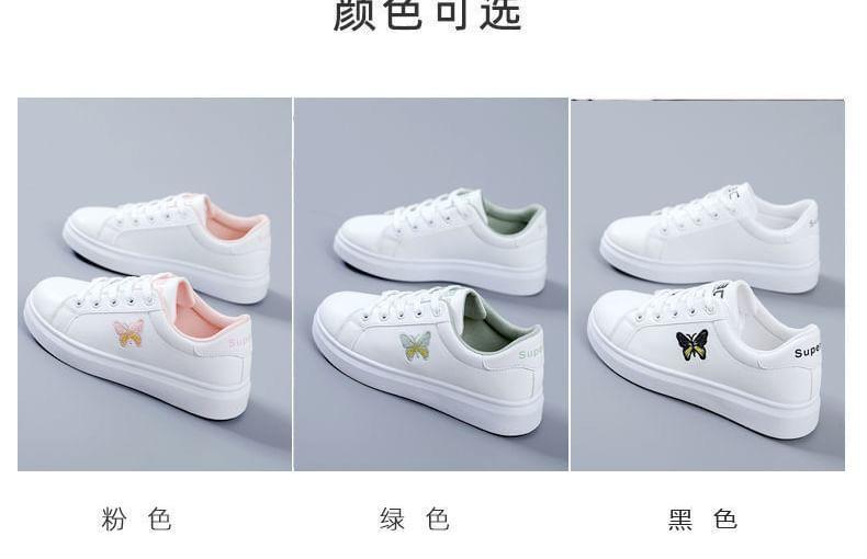 Butterfly Embroidered Lace-Up Sneakers Product Image