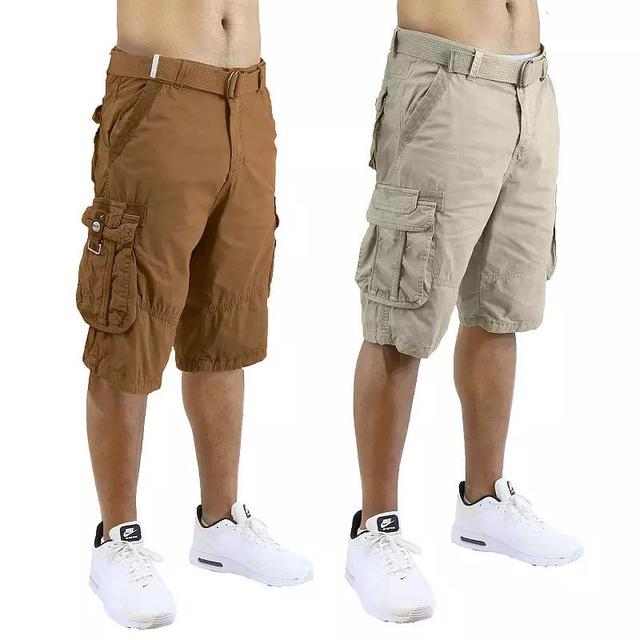 Mens Blu Rock 2-Pack Distressed Cotton Cargo Shorts with Belt Green Product Image