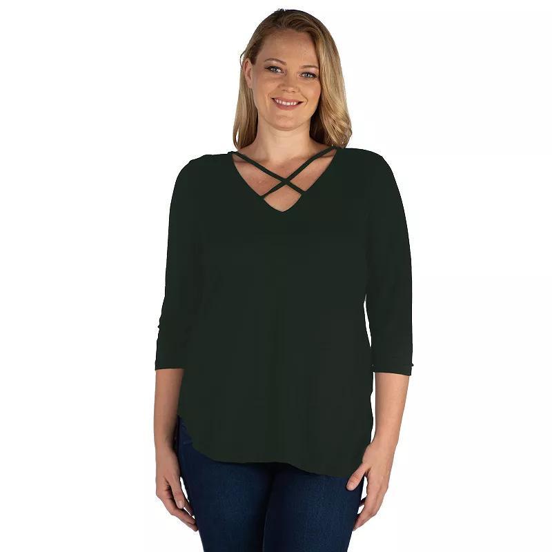 Plus Size 24Seven Comfort Apparel Criss Cross Round Hemline Tunic Top, Womens Product Image