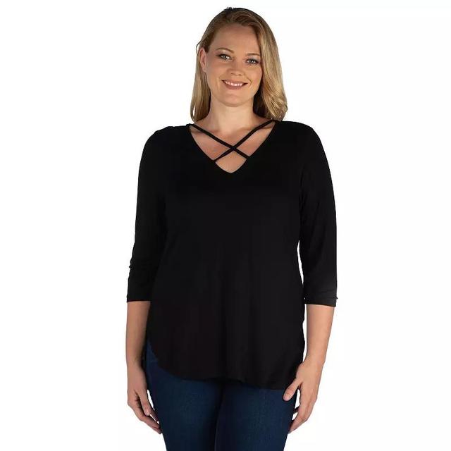 Plus Size 24Seven Comfort Apparel Criss Cross Round Hemline Tunic Top, Womens Product Image