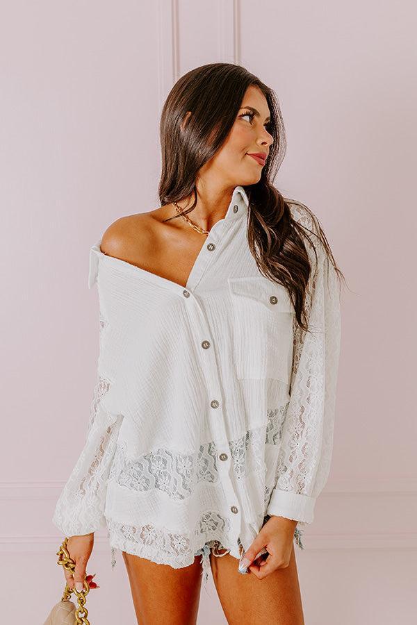 Meadow Muse Lace Button Up In White Product Image