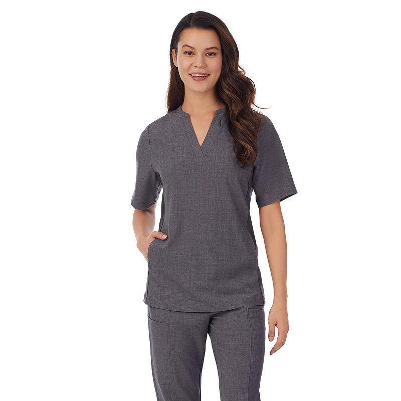 Womens Cuddl Duds Scrubs 4-Pocket Split Neck Top Grey Heather Gray Product Image