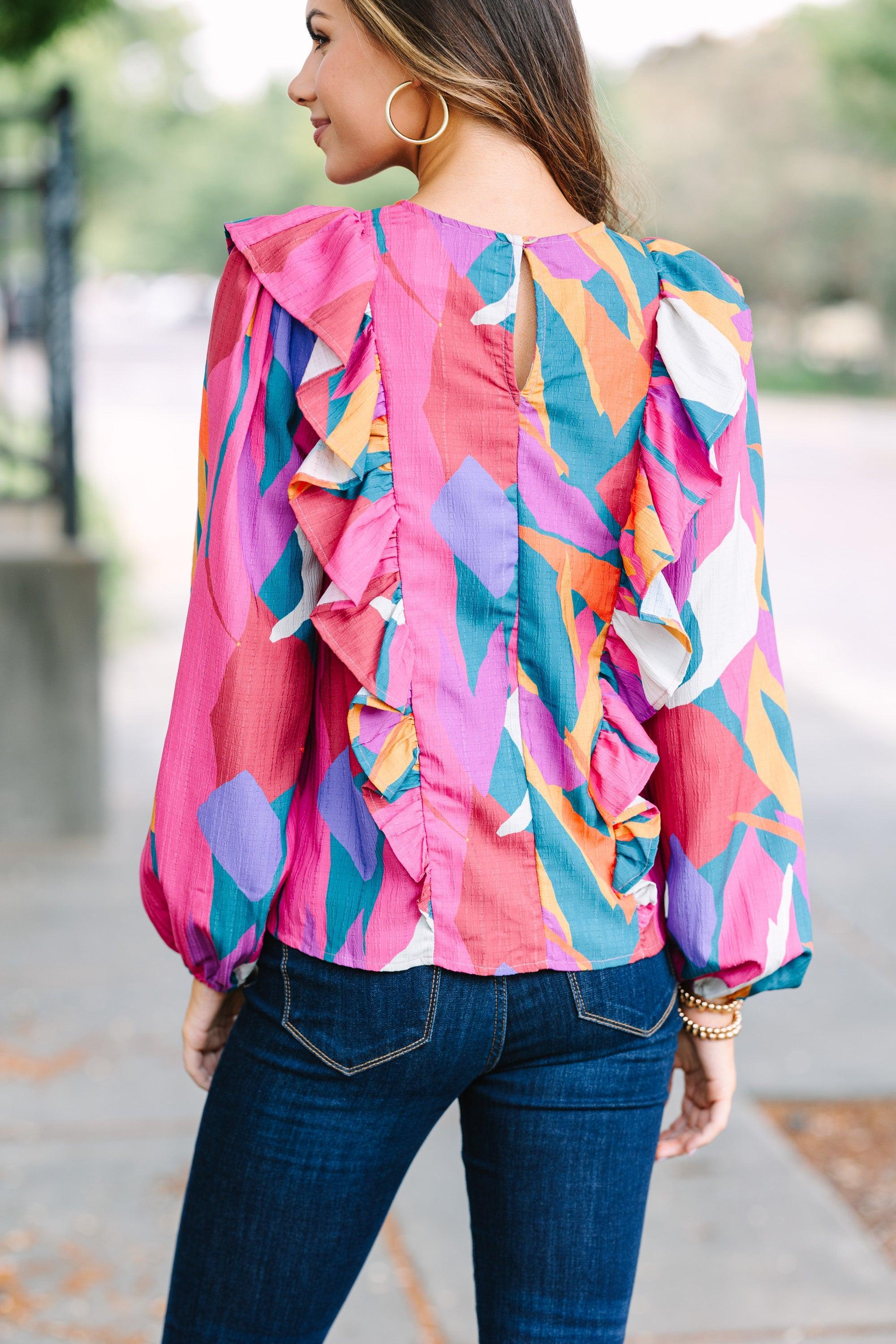 Carry Your Love Fuchsia PInk Abstract Blouse Female Product Image