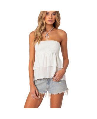 Edikted Womens Harleigh Ruffled Linen Look Tube Top Product Image