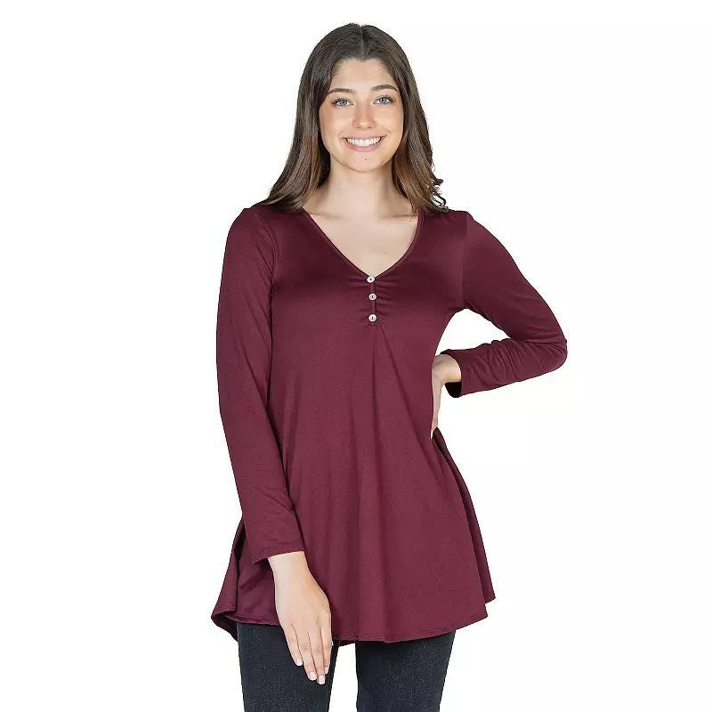 Womens 24Seven Comfort Apparel Flared Henley Tunic Top Product Image