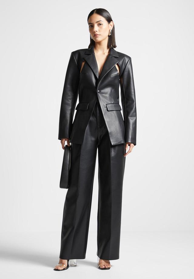 Leather Cut Out Blazer - Black Female Product Image