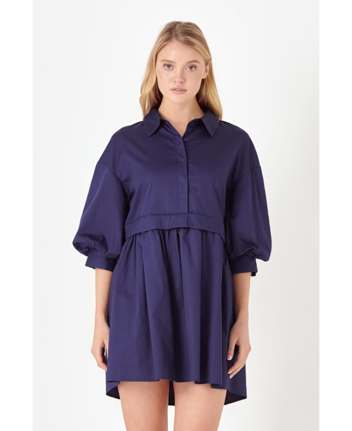 Womens Puff Sleeve Shirt Dress Product Image