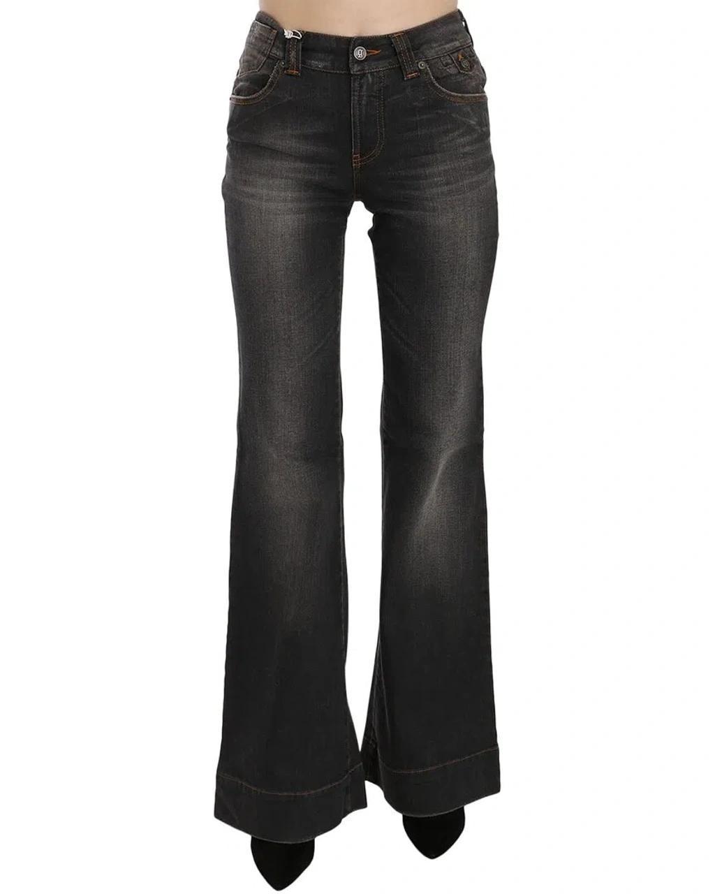 Black Washed Mid Waist Flared Deni Product Image