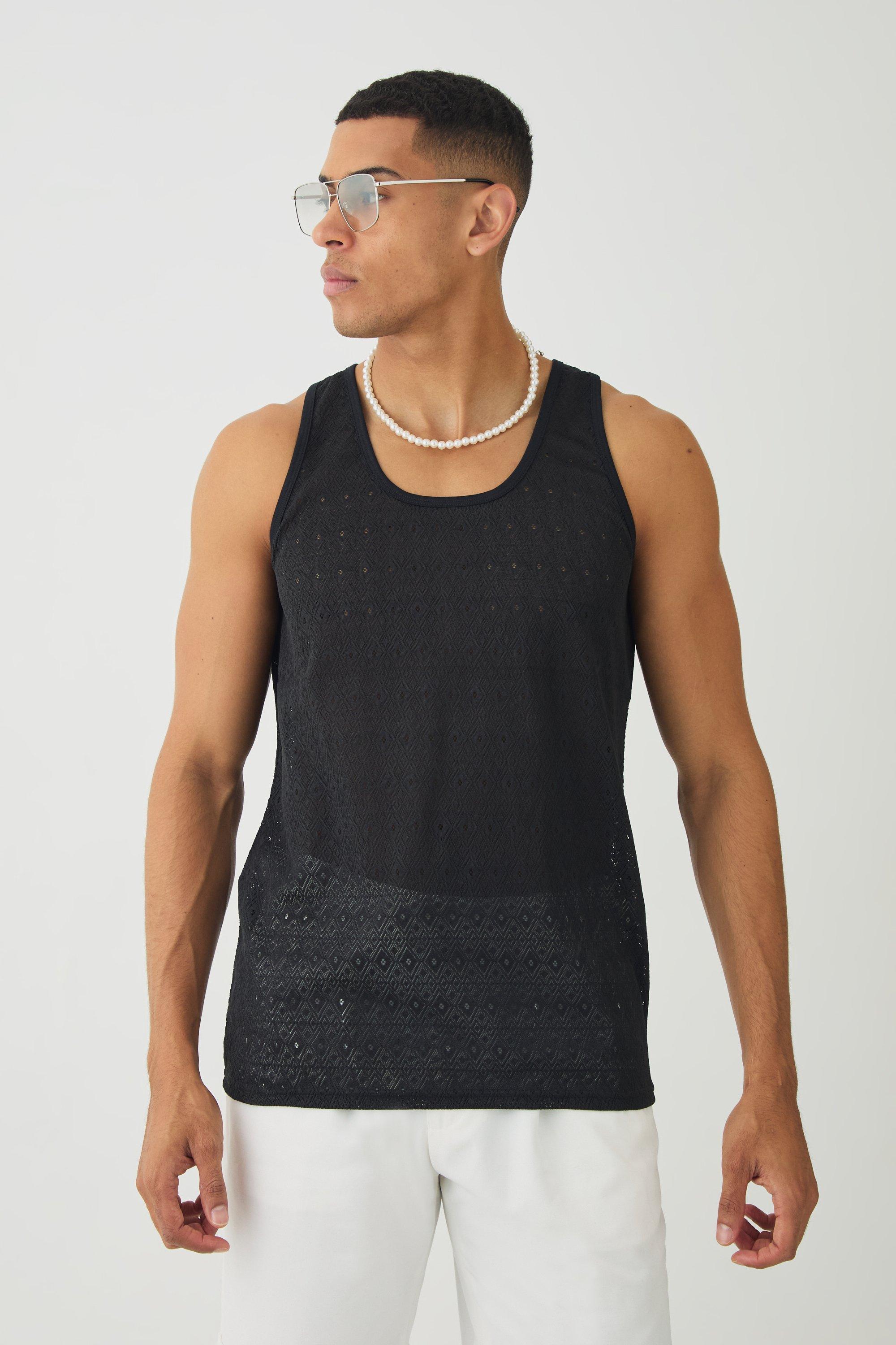 Diamond Crochet Vest | boohooMAN USA Product Image