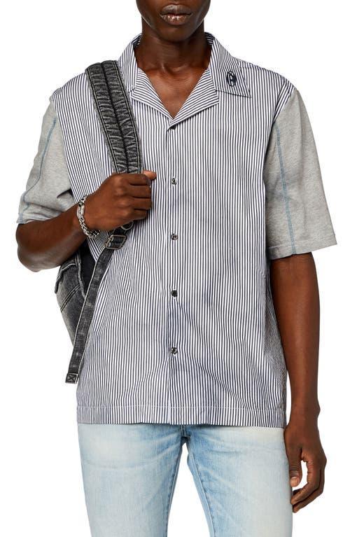 Mens S-Trucker Striped Cotton Poplin Bowling Shirt Product Image