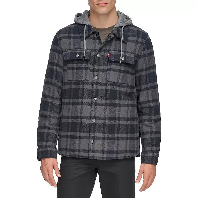 Levis Mens Cotton Plaid Sherpa Lined Hooded Shirt Jacket Product Image