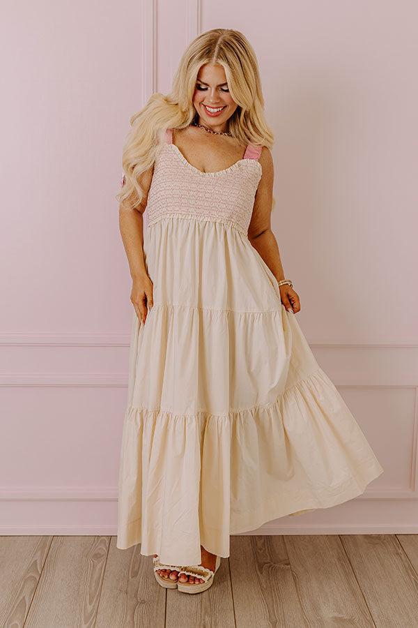 Classic Cutie Smocked Maxi Dress in Cream Curves Product Image