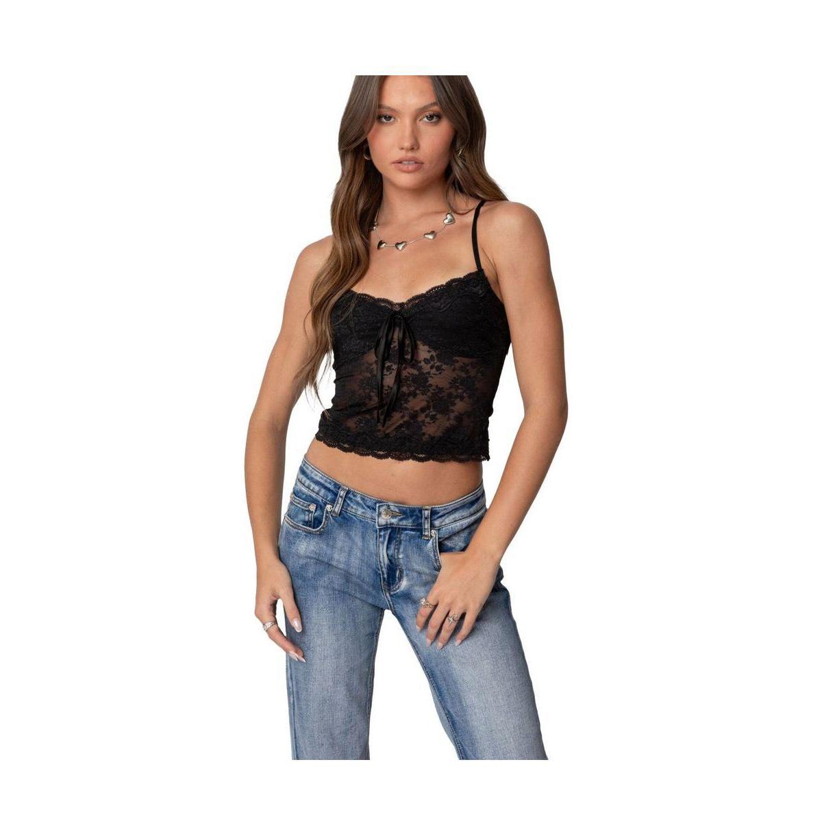 Edikted Womens Cami Sheer Lace Tank Top product image