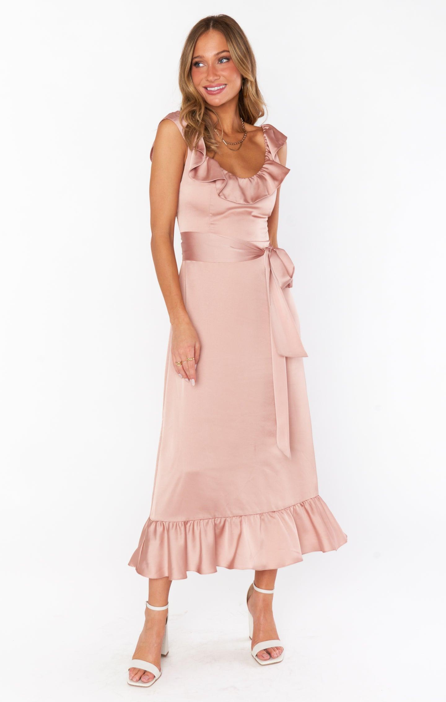 Alexis Midi Dress ~ Rose Gold Luxe Satin Product Image