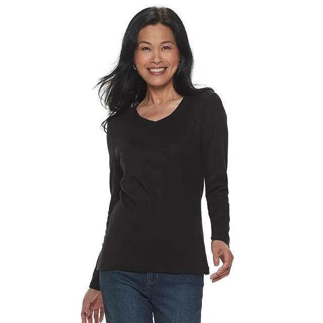 Petite Croft & Barrow Essential Long-Sleeve V-Neck Top, Womens Product Image