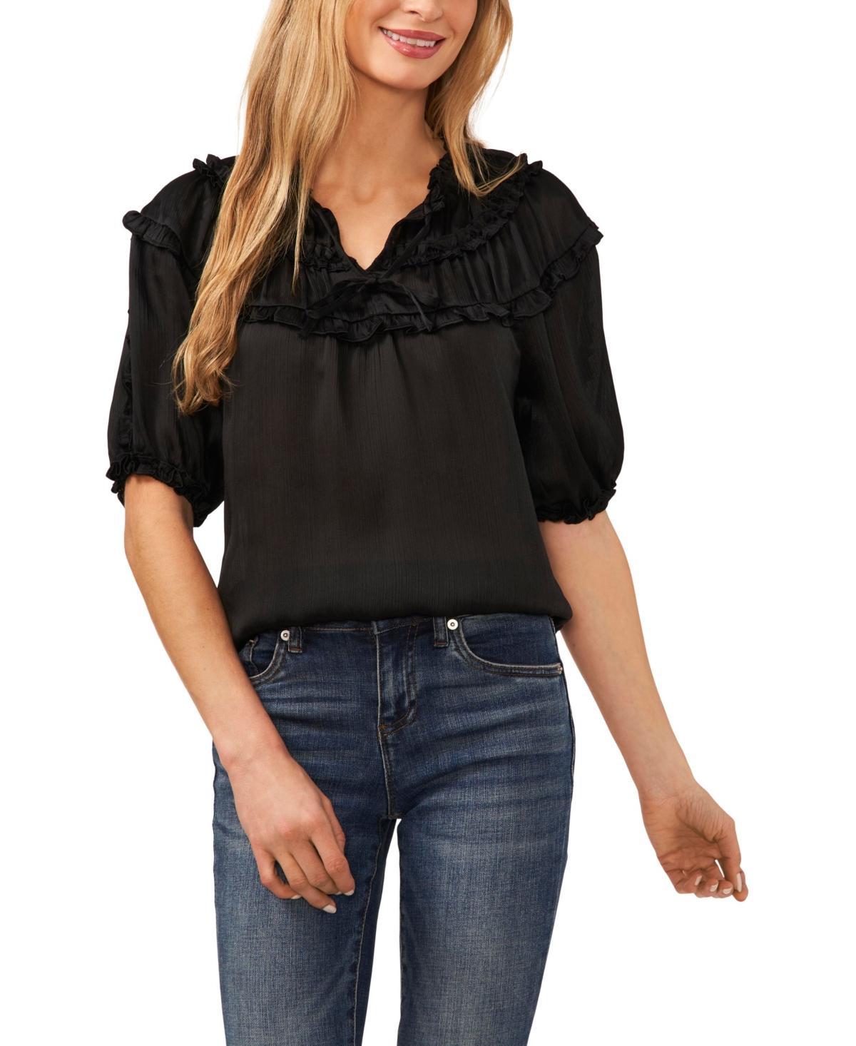 CeCe Ruffle Yoke Satin Top Product Image