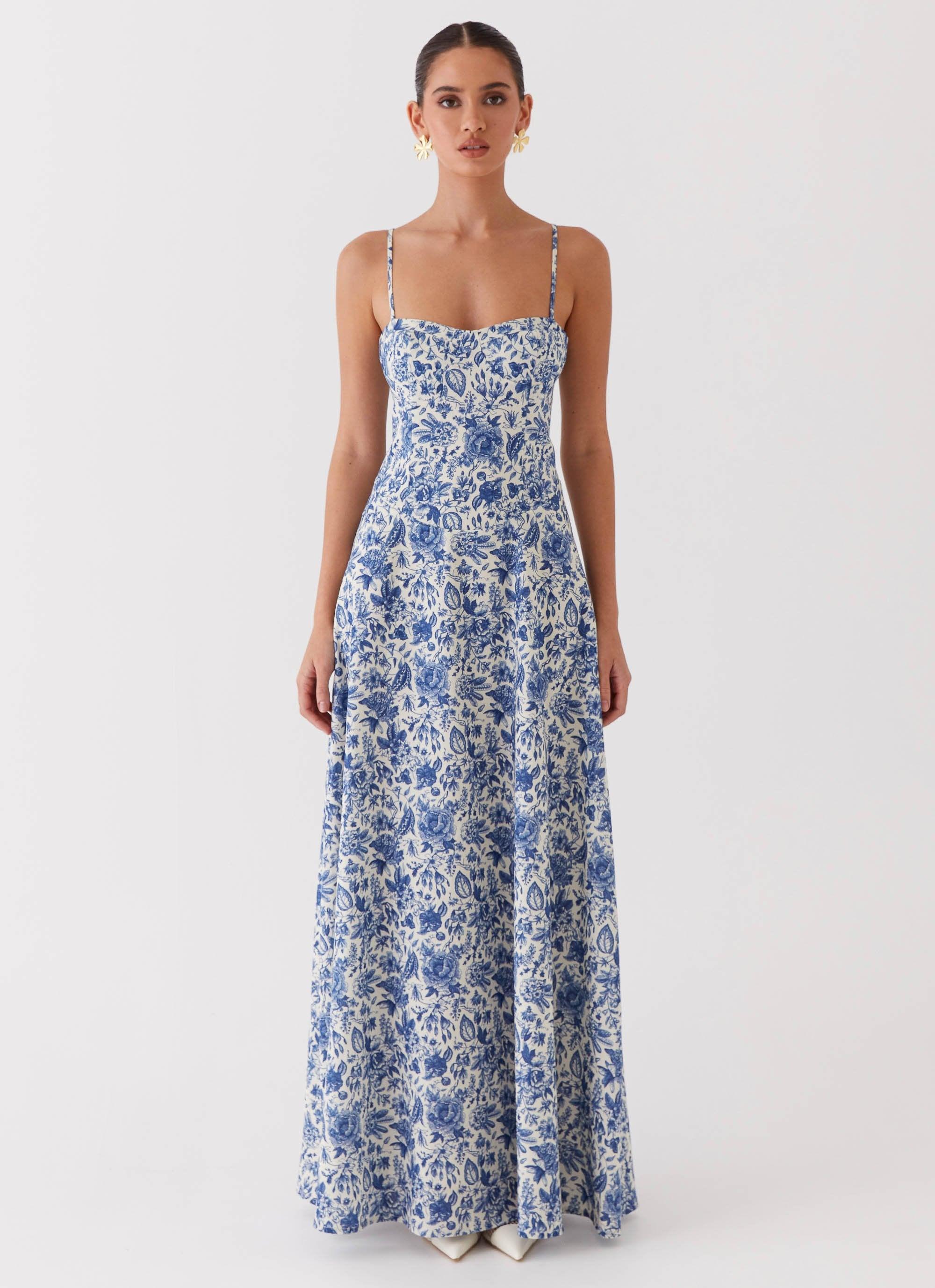 Angelina Linen Maxi Dress - Blue Paisley Product Image