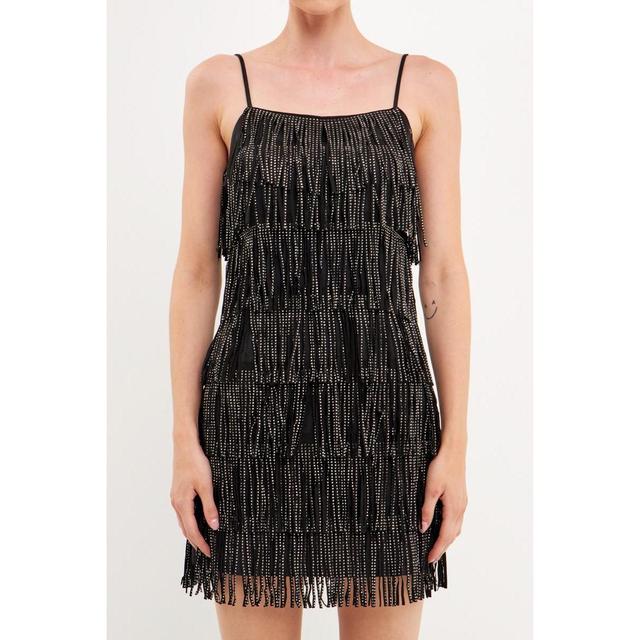 Womens Embellished Suede Fringe Mini Dress Product Image