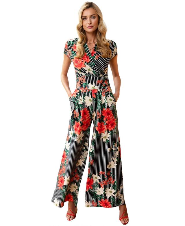 Hotsquash London Womens Striped Floral Wide Leg Jumpsuit Product Image