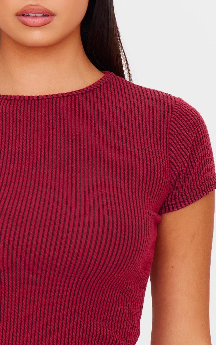 Burgundy Two Tone Crinkle Rib T-shirt Product Image