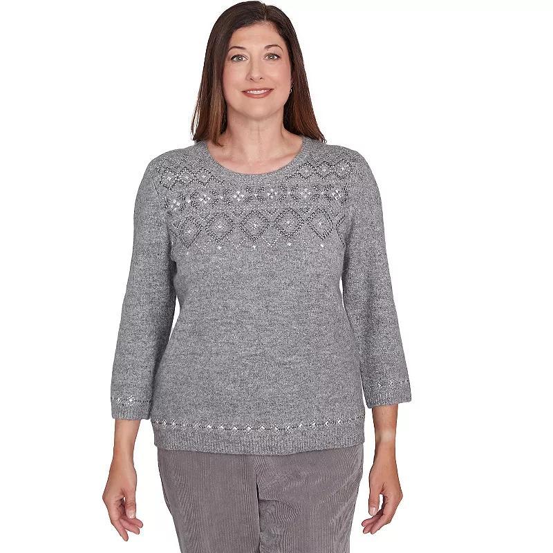 Petite Alfred Dunner Fairisle Sweater, Womens Silver Product Image