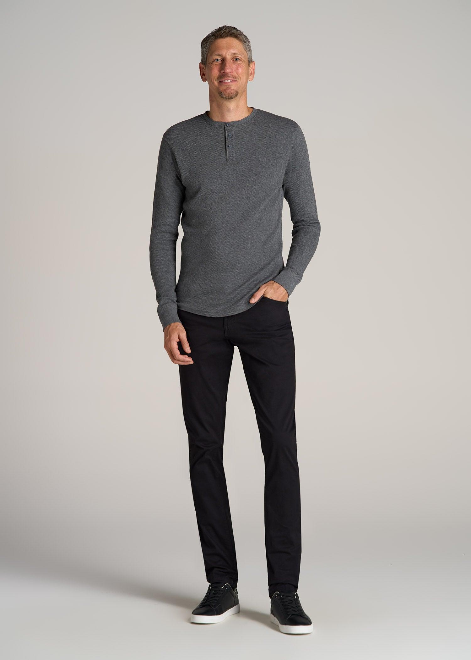 Double Honeycomb Thermal Long-Sleeve Henley Shirt for Tall Men in Charcoal Mix Male Product Image